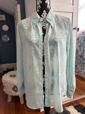 Vintage Kenar Studio Light Aqua Floral Button-Down Blouse